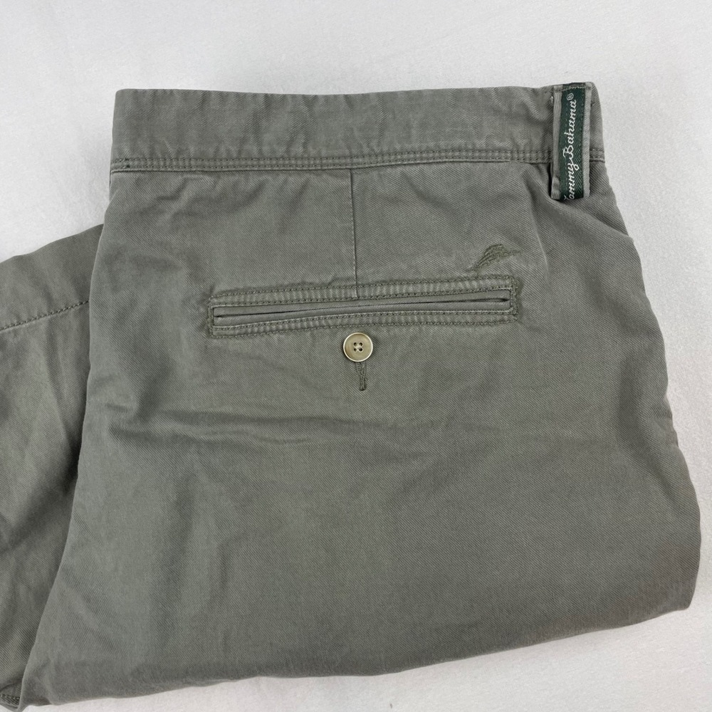 Tommy Bahama Mens 40 Olive Green Cotton Tencel Blend Flat Front Chino Shorts